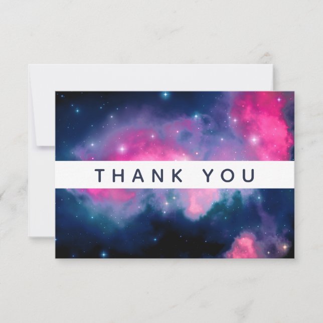 Tarjeta De Agradecimiento Galaxia rosa y azul y estrellas Resumen Gracias (Anverso)