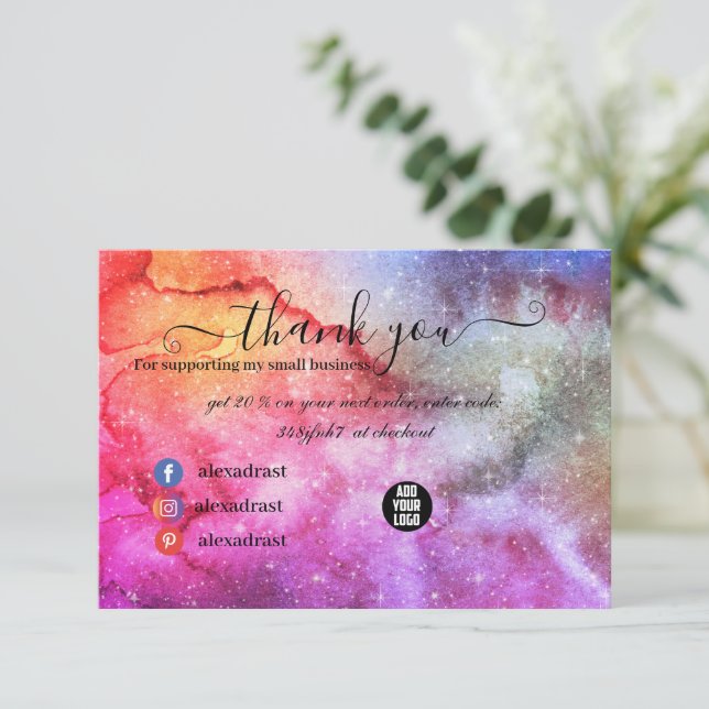 Tarjeta De Agradecimiento Galaxia Space Stars Nebulosa Rosa Ultra Violeta (Anverso de pie)