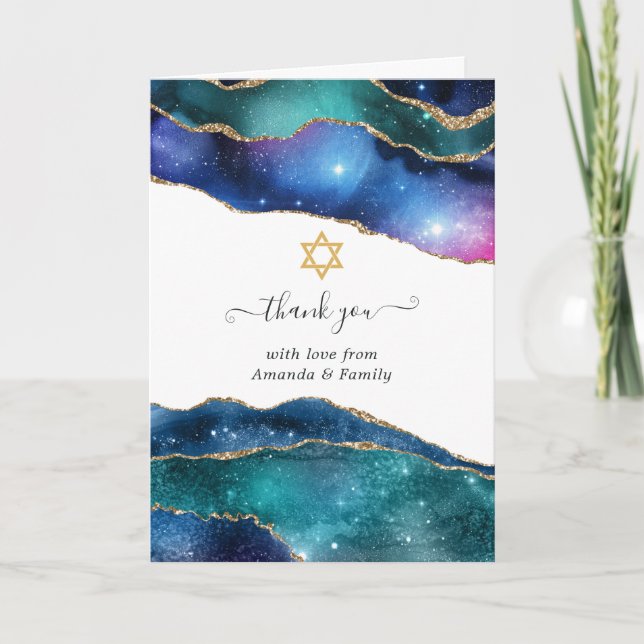 Tarjeta De Agradecimiento Galaxy Agate Bat Mitzvah (Anverso)