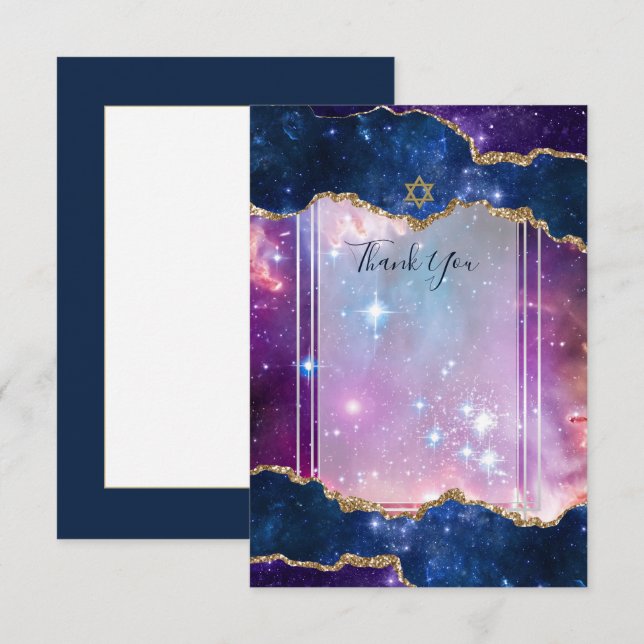 Tarjeta De Agradecimiento Galaxy Starry Night BAR MITZVAH GRACIAS (Anverso / Reverso)