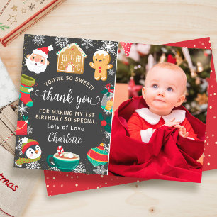 Tarjeta De Agradecimiento Galletas y Cocoa Nieve Navidad Cumpleaños Foto