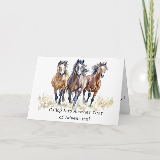 Tarjeta De Agradecimiento Galloping Adventure Mustang Horses Birday Card (Anverso)