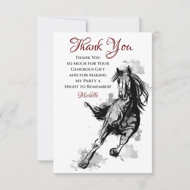 Tarjeta De Agradecimiento Galloping Horse Sketch Flat Cumpleaños (Anverso)