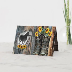 Tarjeta De Agradecimiento Galopando Cowboy Boots Horseshoe Sunflowers