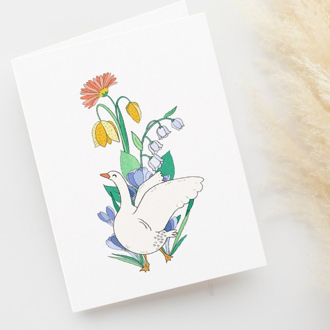 Tarjeta De Agradecimiento Ganso de primavera en blanco de flores (Subido por el creador)