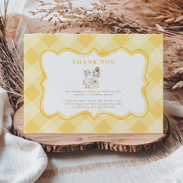 Tarjeta De Agradecimiento Ganso Tonto Cumpleaños 1º Amarillo Gingham (Subido por el creador)