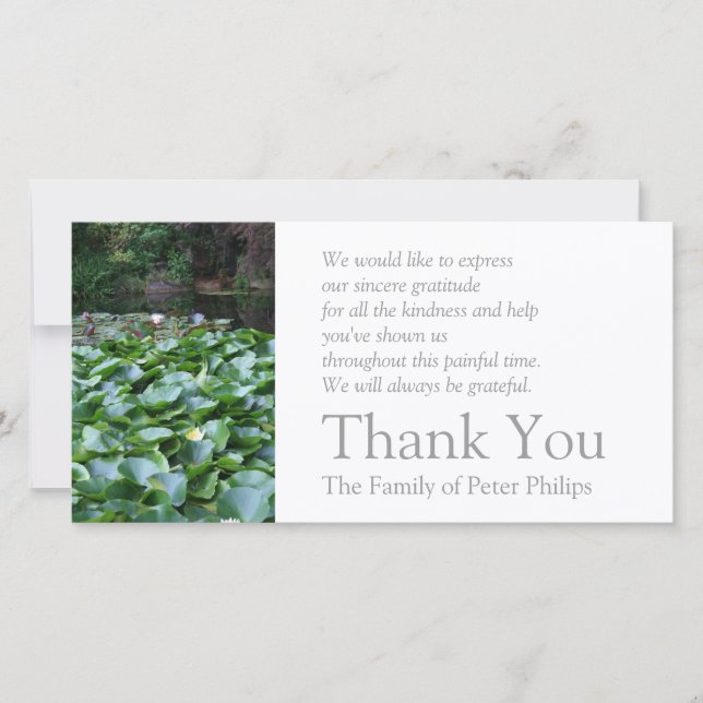 Tarjeta De Agradecimiento Garden 5 Lotus Sympathy Gracias 2 (Anverso)