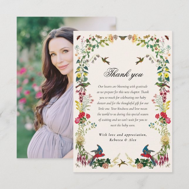 Tarjeta De Agradecimiento Garden Baby Shower Elegant Botanical Floral Photo (Anverso / Reverso)
