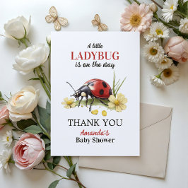 Tarjeta De Agradecimiento Garden Floral Daisy Little Ladybug Baby Shower