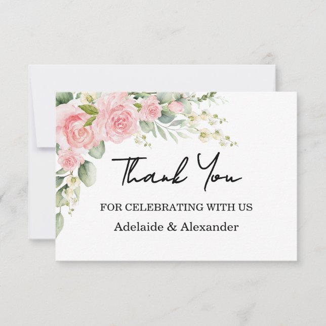 Tarjeta De Agradecimiento Garden Rose Pink Wedding Thank You Card (Anverso)