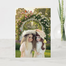 Tarjeta De Agradecimiento Garden Trellis Antique Dolls 5" x 7" Card