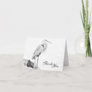 Tarjeta De Agradecimiento Garza azul y rocas, boceto de aves acuáticas
