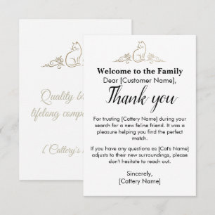 Tarjeta De Agradecimiento Gatería Elegante Personalizable Adopción de Gatos