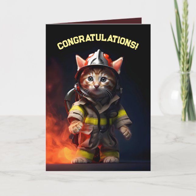 Tarjeta De Agradecimiento Gatito de bomberos (Anverso)