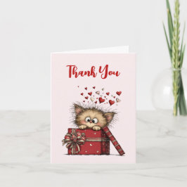 Tarjeta De Agradecimiento Gatito de dibujos animados lindo en una caja con c