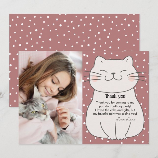 Tarjeta De Agradecimiento Gatito moderno y lindo con foto cumpleaños (Anverso / Reverso)