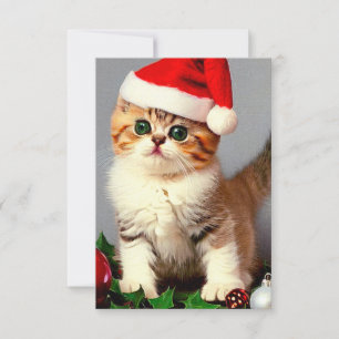 Tarjeta De Agradecimiento Gatito vintage de Navidad en Santa Hat