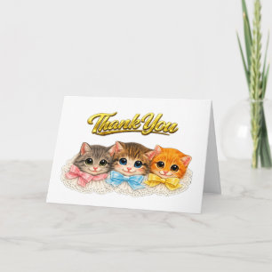 Tarjeta De Agradecimiento Gatitos al Estilo Victoriano Cintas y Encaje Graci