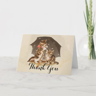 Tarjeta De Agradecimiento Gatitos antiguos bajo paraguas arte de gato antigu
