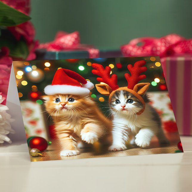 Tarjeta De Agradecimiento Gatitos con Santa Claus y gorras de renos 2 (Subido por el creador)