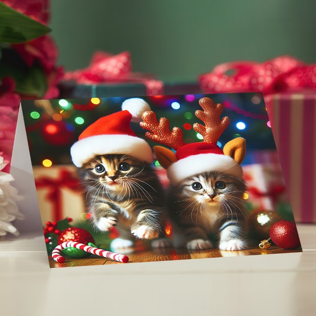 Tarjeta De Agradecimiento Gatitos con Santa Claus y gorras de renos 4 (Subido por el creador)