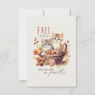 Tarjeta De Agradecimiento Gatitos Dulces de Otoño en Cesta de Calabaza Amor 