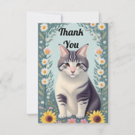 Tarjeta De Agradecimiento Gatitos Y Flores Cutáneos