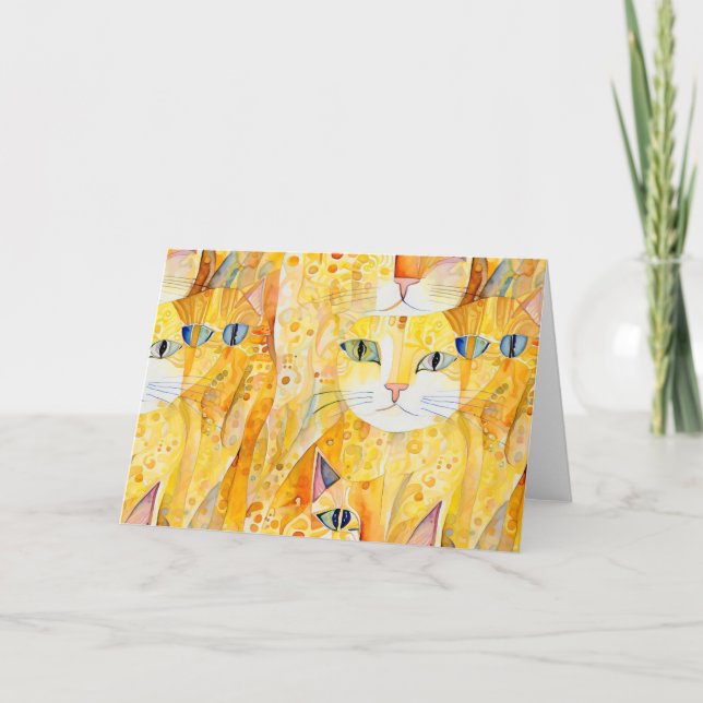 Tarjeta De Agradecimiento Gato amarillo abstracto (Anverso)