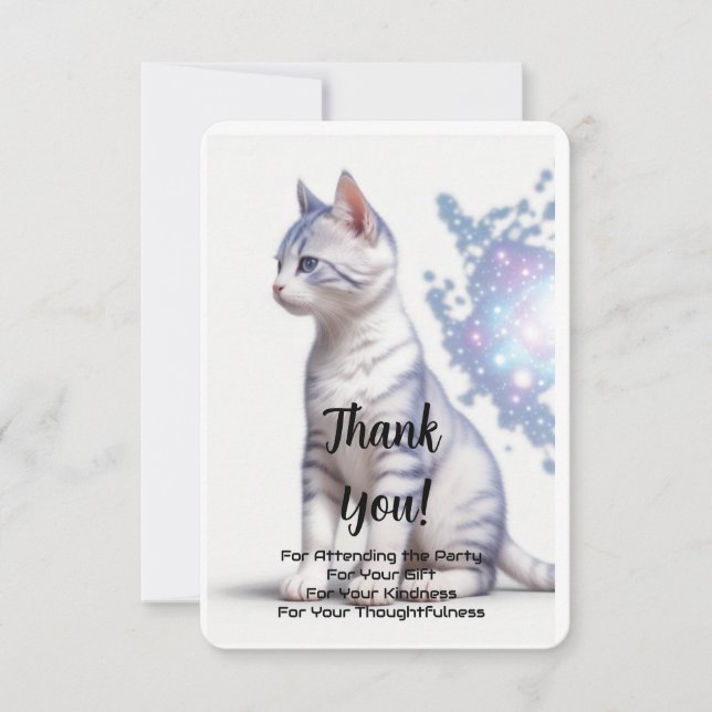 Tarjeta De Agradecimiento Gato azul galaxia para niños, (Anverso)