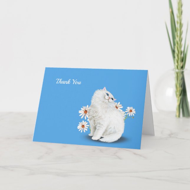 Tarjeta De Agradecimiento gato blanco persa gracias (Anverso)
