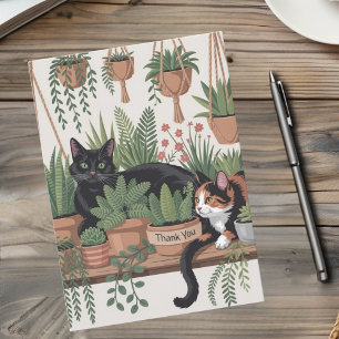 Tarjeta De Agradecimiento Gato botánico de lindo script de acuarela