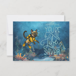 Tarjeta De Agradecimiento Gato buzo buceando bajo el mar
