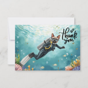 Tarjeta De Agradecimiento Gato buzo buceando bajo el mar