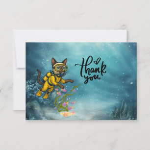 Tarjeta De Agradecimiento Gato buzo buceando bajo el mar
