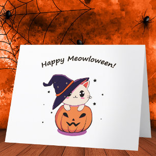 Tarjeta De Agradecimiento Gato con bruja gorra en Halloween Jack-O-Lantern