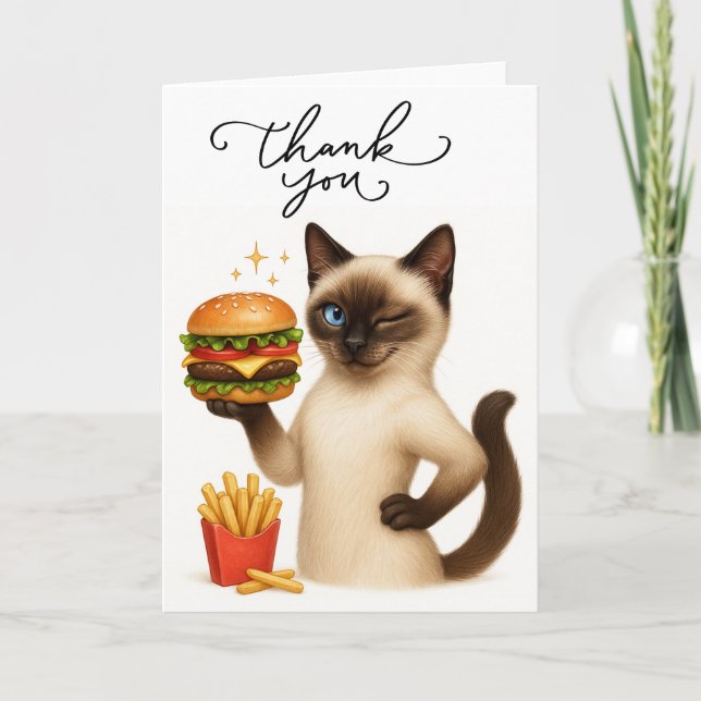 Tarjeta De Agradecimiento Gato con hamburguesa (Anverso)