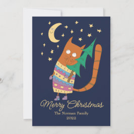 Tarjeta De Agradecimiento Gato con un árbol de Navidad.
