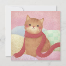 Tarjeta De Agradecimiento Gato Con Un Ilustracion Rojo De Carne