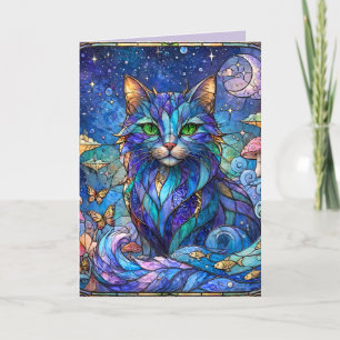 Tarjeta De Agradecimiento Gato Cósmico Vidrio Emplomado Surrealista Ojos Ver