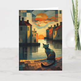 Tarjeta De Agradecimiento Gato cubista: Atardecer en aguas venecianas