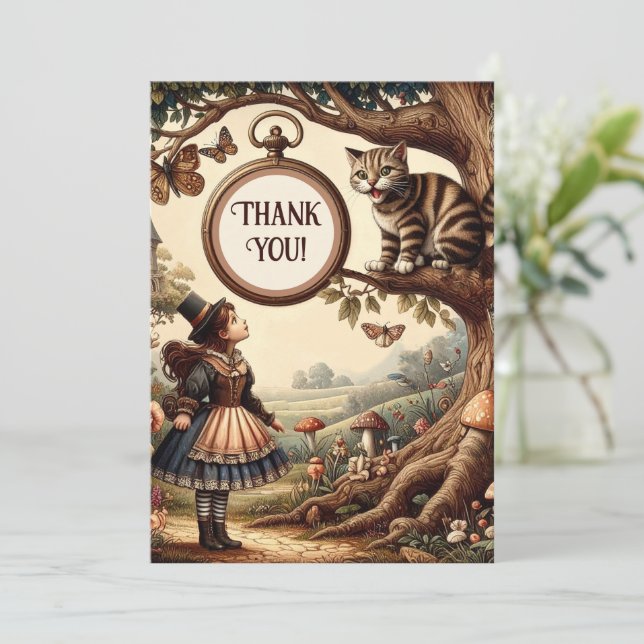 Tarjeta De Agradecimiento Gato de Alicia y Cheshire: Fantasía singulares de  (Anverso de pie)