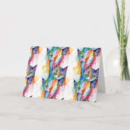 Tarjeta De Agradecimiento Gato de arco iris abstracto