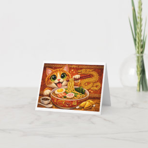 Tarjeta De Agradecimiento Gato de Arte de Fideos Ramen Kawaii Divertido