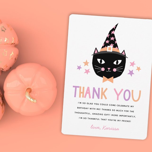 Tarjeta De Agradecimiento Gato de Bruja Negro Lindo Pastel Gracias Cumpleaño (Subido por el creador)