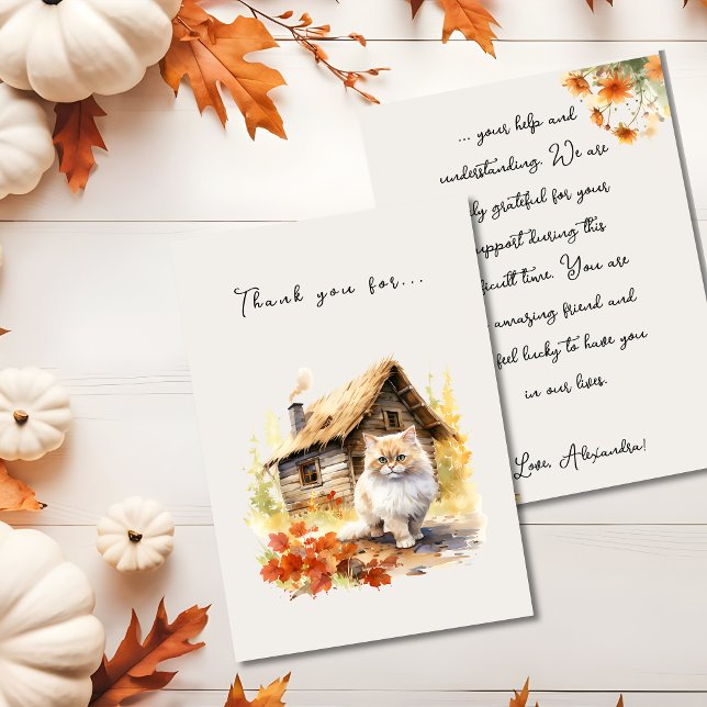 Tarjeta De Agradecimiento Gato de campo otoñal (Autumn Country Cottage Cat Thank You Card)