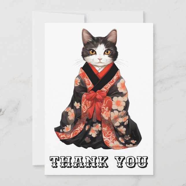 Tarjeta De Agradecimiento Gato de Kimono (Anverso)