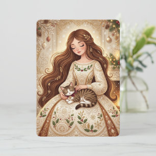 Tarjeta De Agradecimiento Gato de Navidad Caprichoso y Arte de Doncella Inve