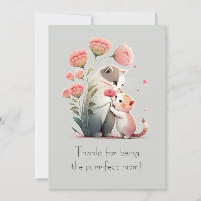 Tarjeta De Agradecimiento Gato dulce mamá y gatito (Anverso)
