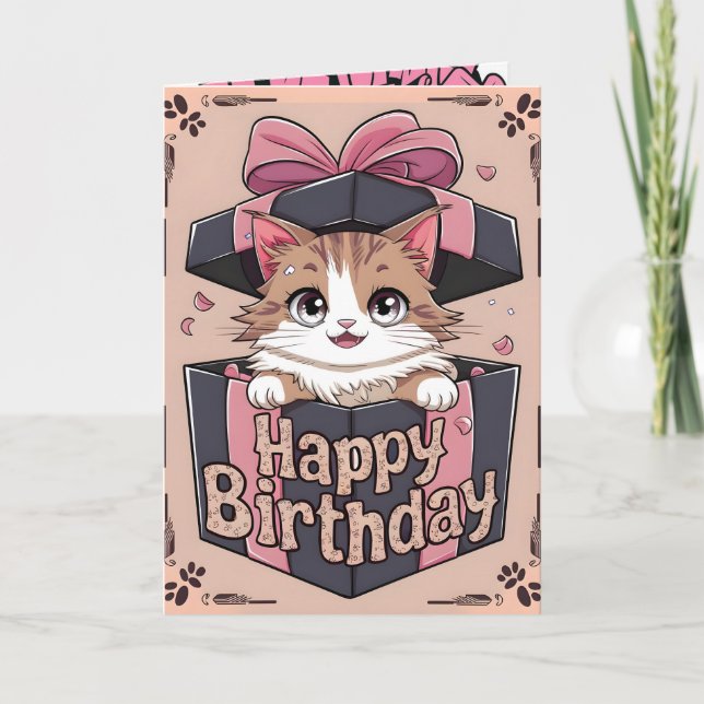 Tarjeta De Agradecimiento Gato en caja (Anverso)