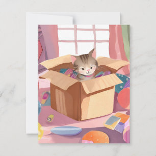 Tarjeta De Agradecimiento Gato en caja de cartón Gato acuarela gatito